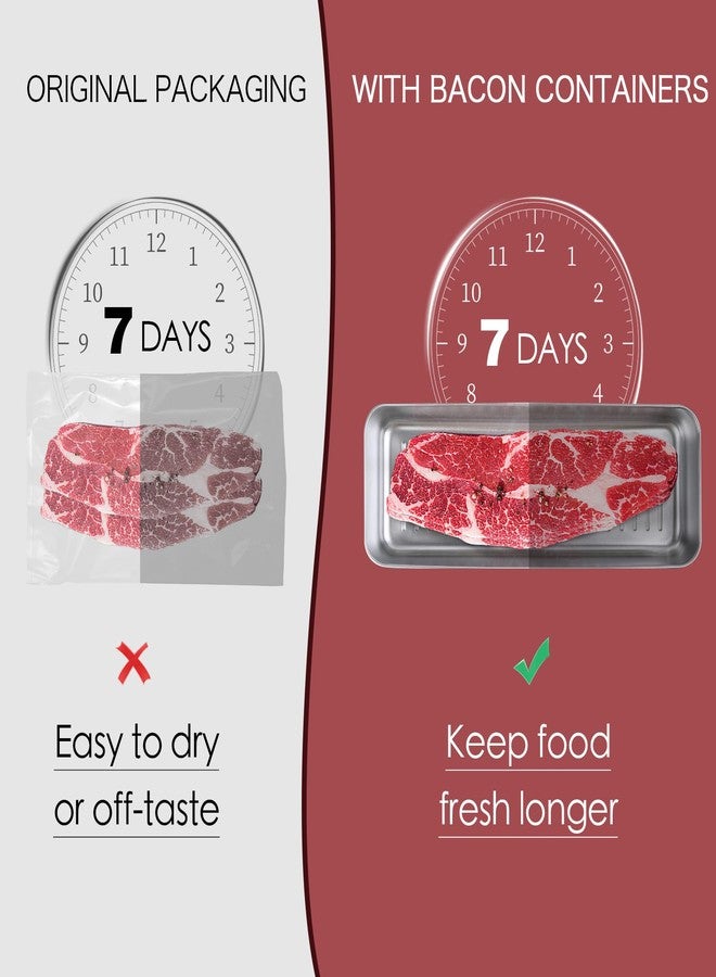 Maxracy Food Storage Container, 304 Stainless Steel Bacon Container for Refrigerator, Deli Meat Keeper Fridge Storage (1PCS Bacon Container- 34 FL OZ) - Image 2